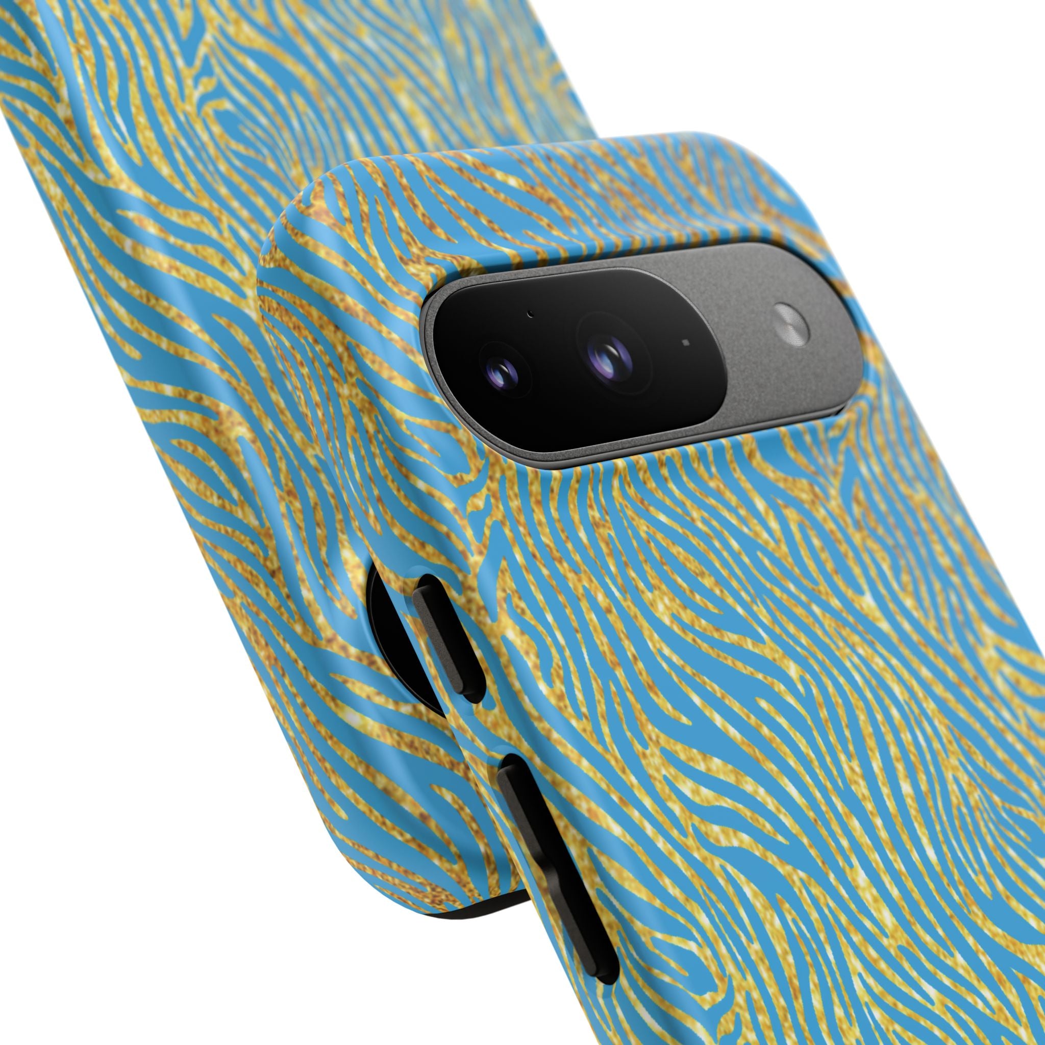 Blue Gold Zebra Tough Case for iPhone, Galaxy, or Google Pixel