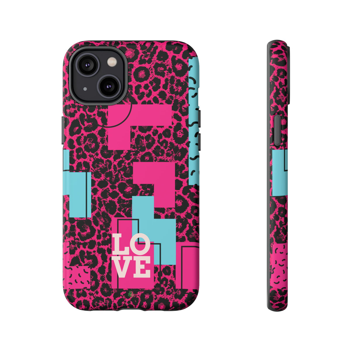 Pink Love Retro Blocks Leopard RG Tough Phone Case for iPhone, Galaxy, or Google Pixel