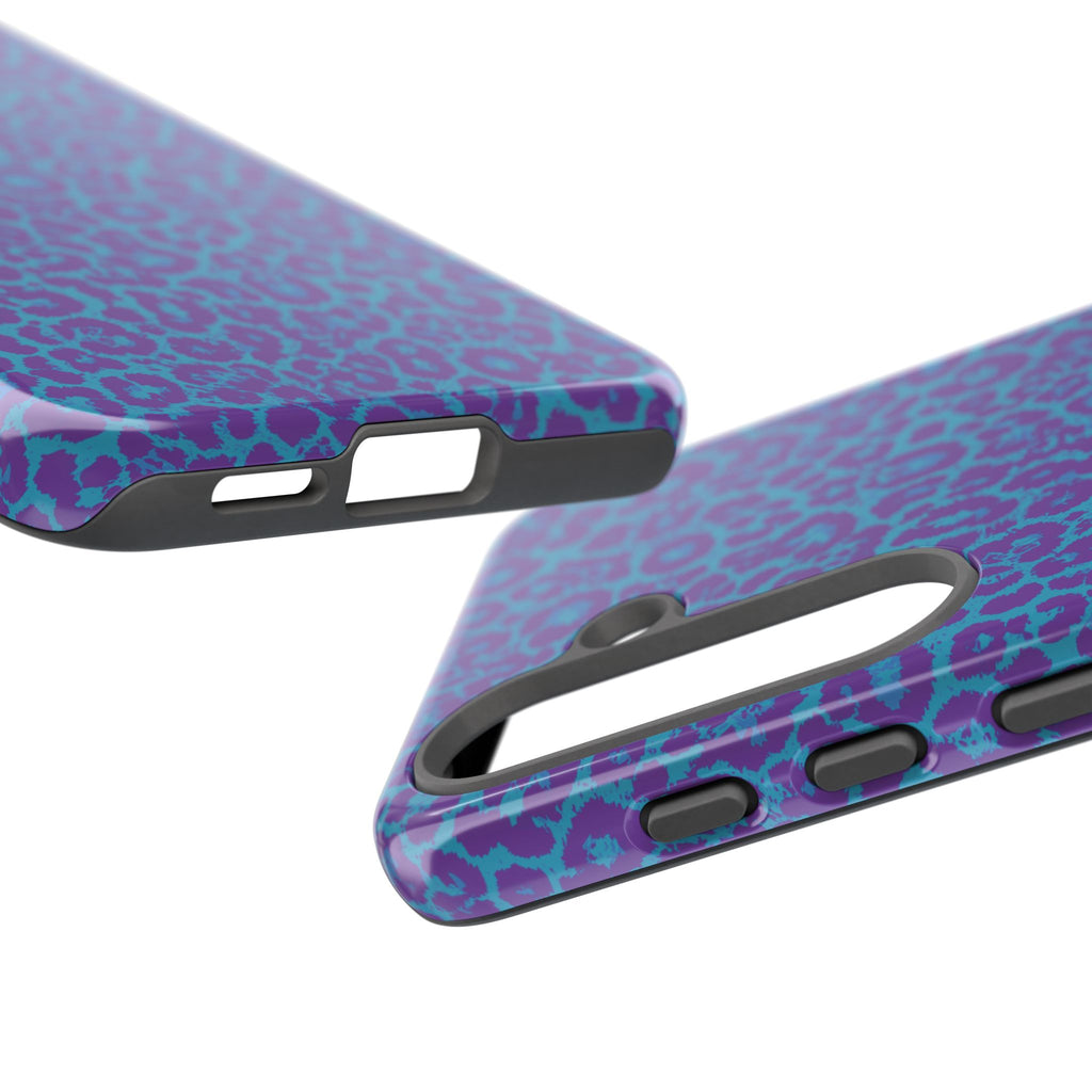 Leopard Printed Purple Blue Tough Phone Case for iPhone, Galaxy, or Google Pixel