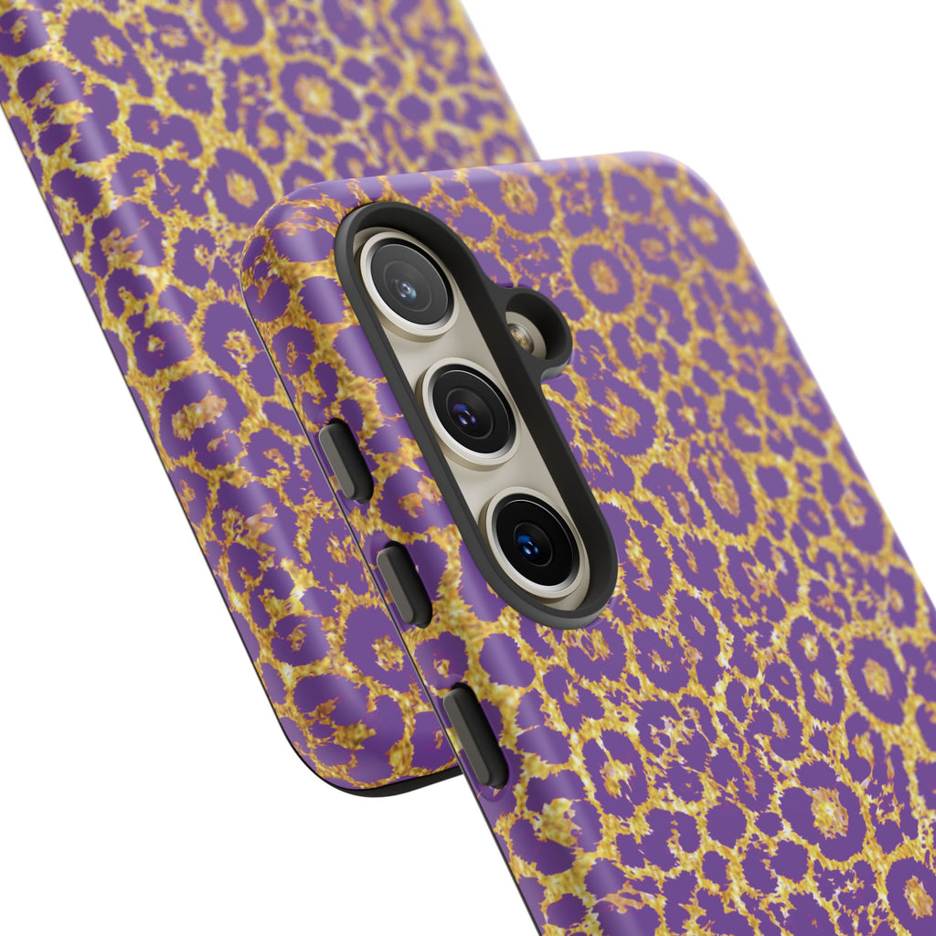 Purple Gold Leopard Tough Phone Case for iPhone, Galaxy, or Google Pixel