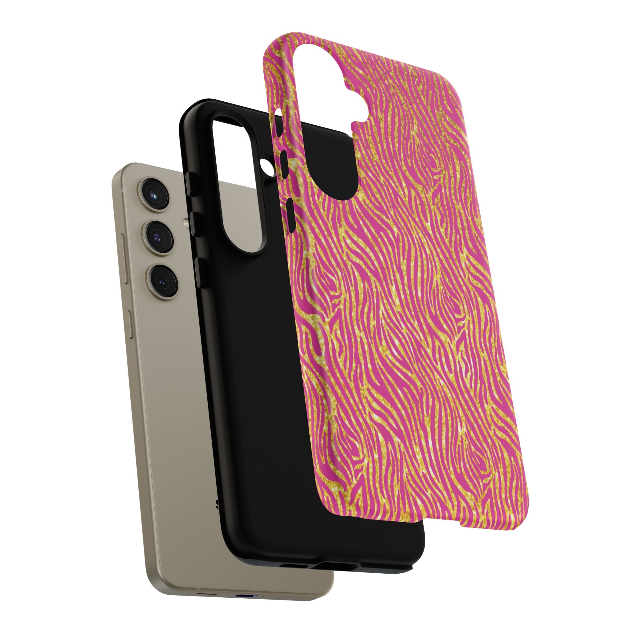 Pink Gold Zebra Print Tough Case for iPhone, Galaxy, or Google Pixel