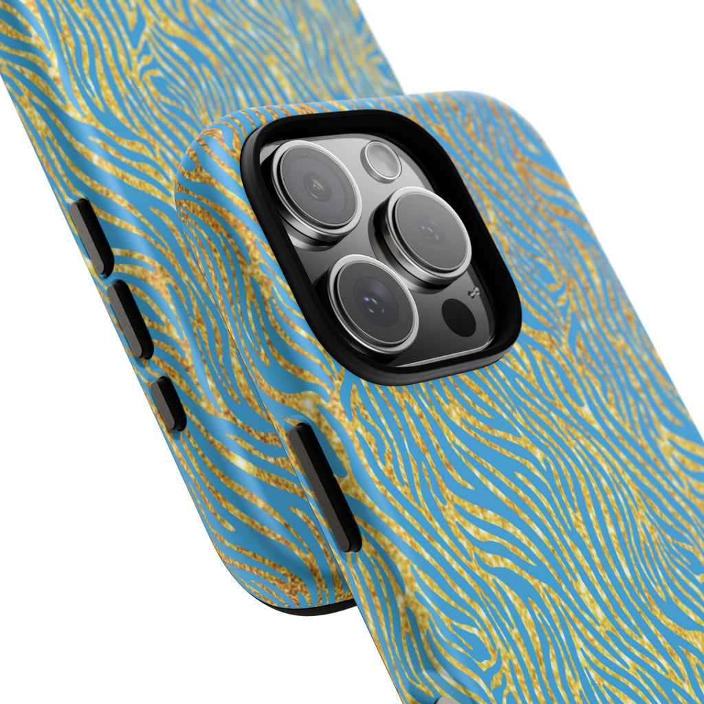 Blue Gold Zebra Tough Case for iPhone, Galaxy, or Google Pixel