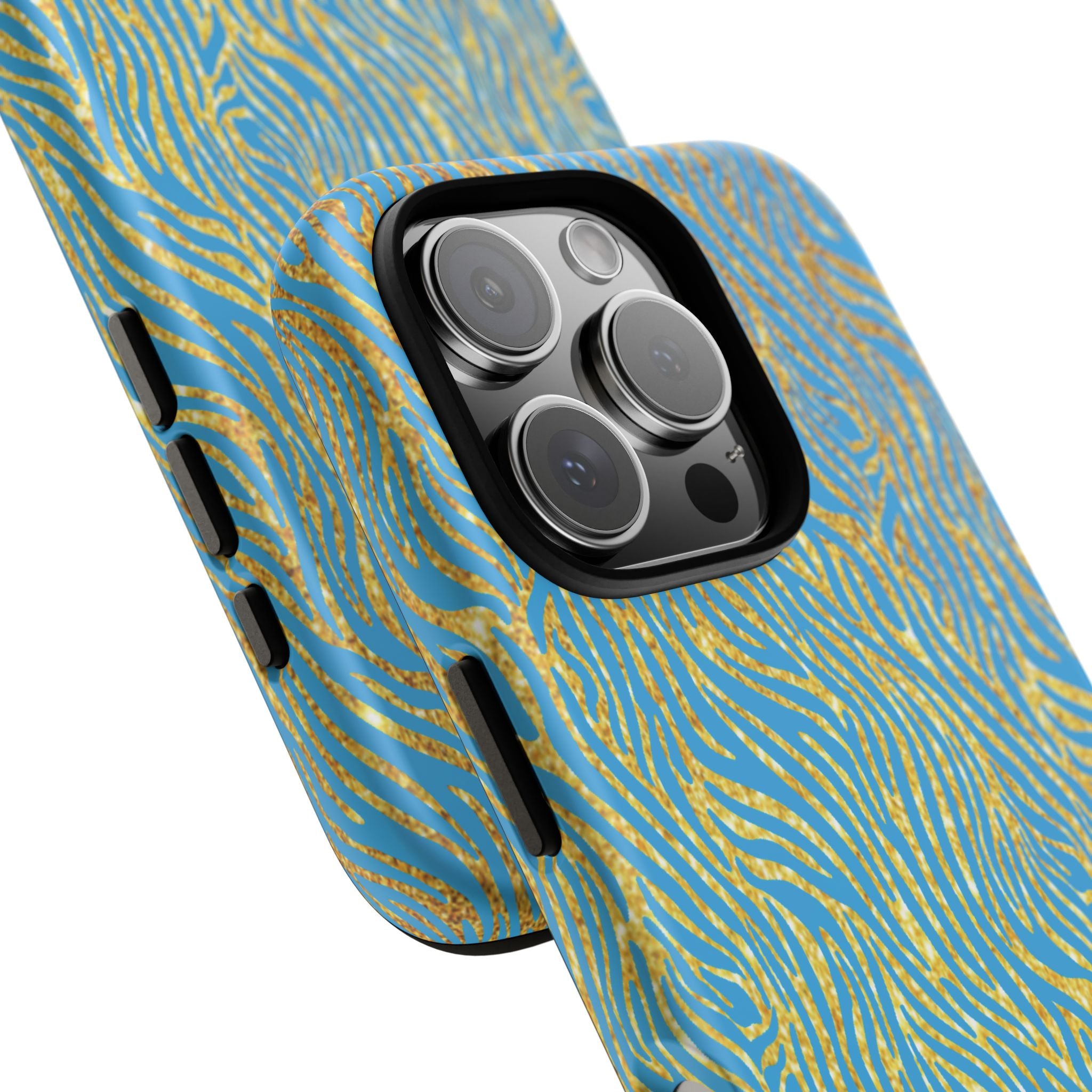 Blue Gold Zebra Tough Case for iPhone, Galaxy, or Google Pixel