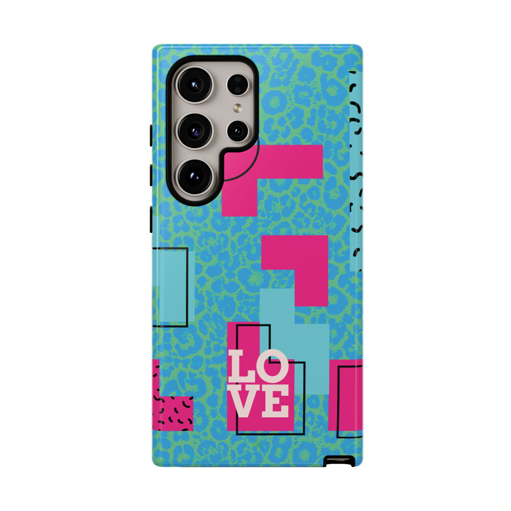 LOVE Aqua Blue Leopard RG Tough Phone Case iPhone, Galaxy, or Google Pixel