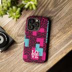 Pink Love Retro Blocks Leopard RG Tough Phone Case for iPhone, Galaxy, or Google Pixel