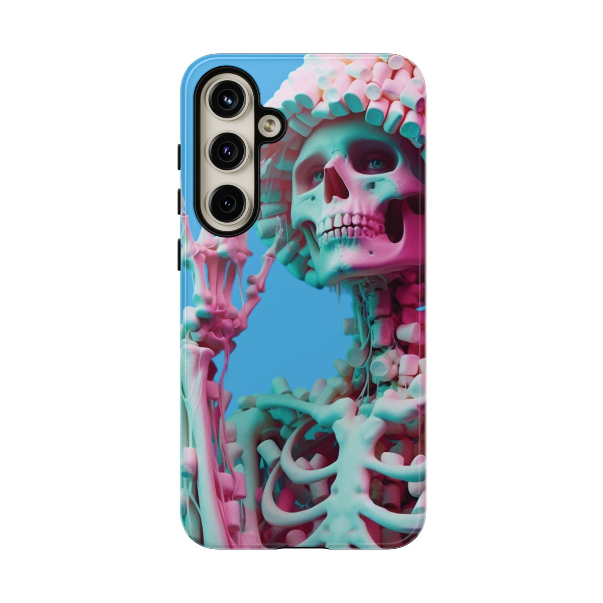 Neon Pink Skeleton Blue Tough Phone Case for iPhone, Galaxy or Google Pixel