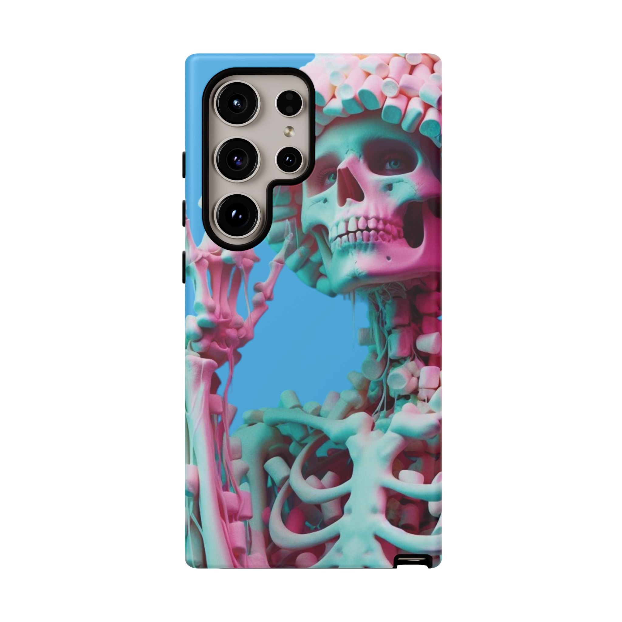 Neon Pink Skeleton Blue Tough Phone Case for iPhone, Galaxy or Google Pixel