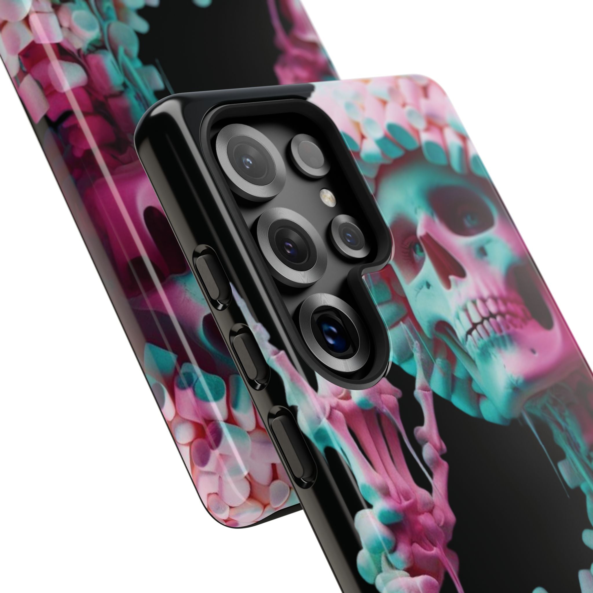 Neon Pink Skeleton (Black) Tough Phone Case for iPhone, Galaxy, or Google Pixel