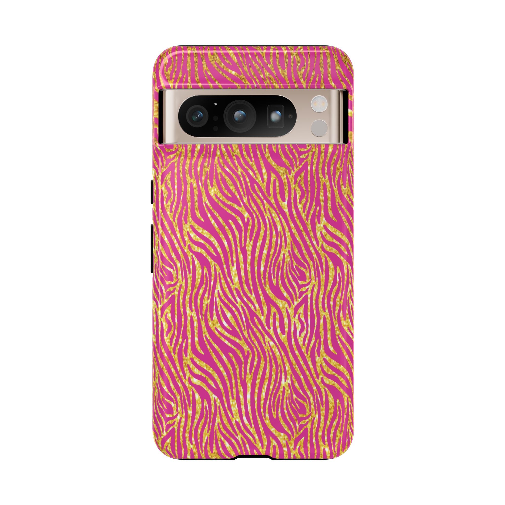 Pink Gold Zebra Print Tough Case for iPhone, Galaxy, or Google Pixel