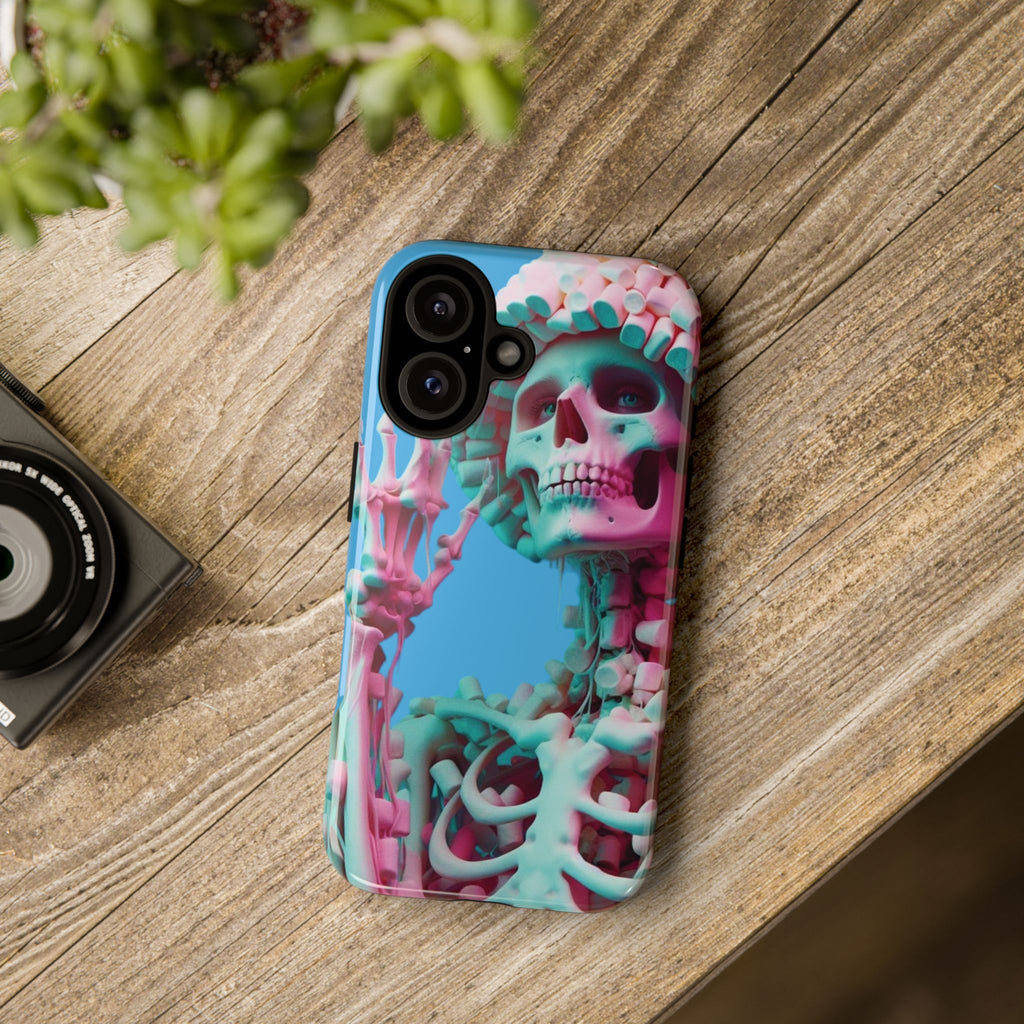 Neon Pink Skeleton Blue Tough Phone Case for iPhone, Galaxy or Google Pixel