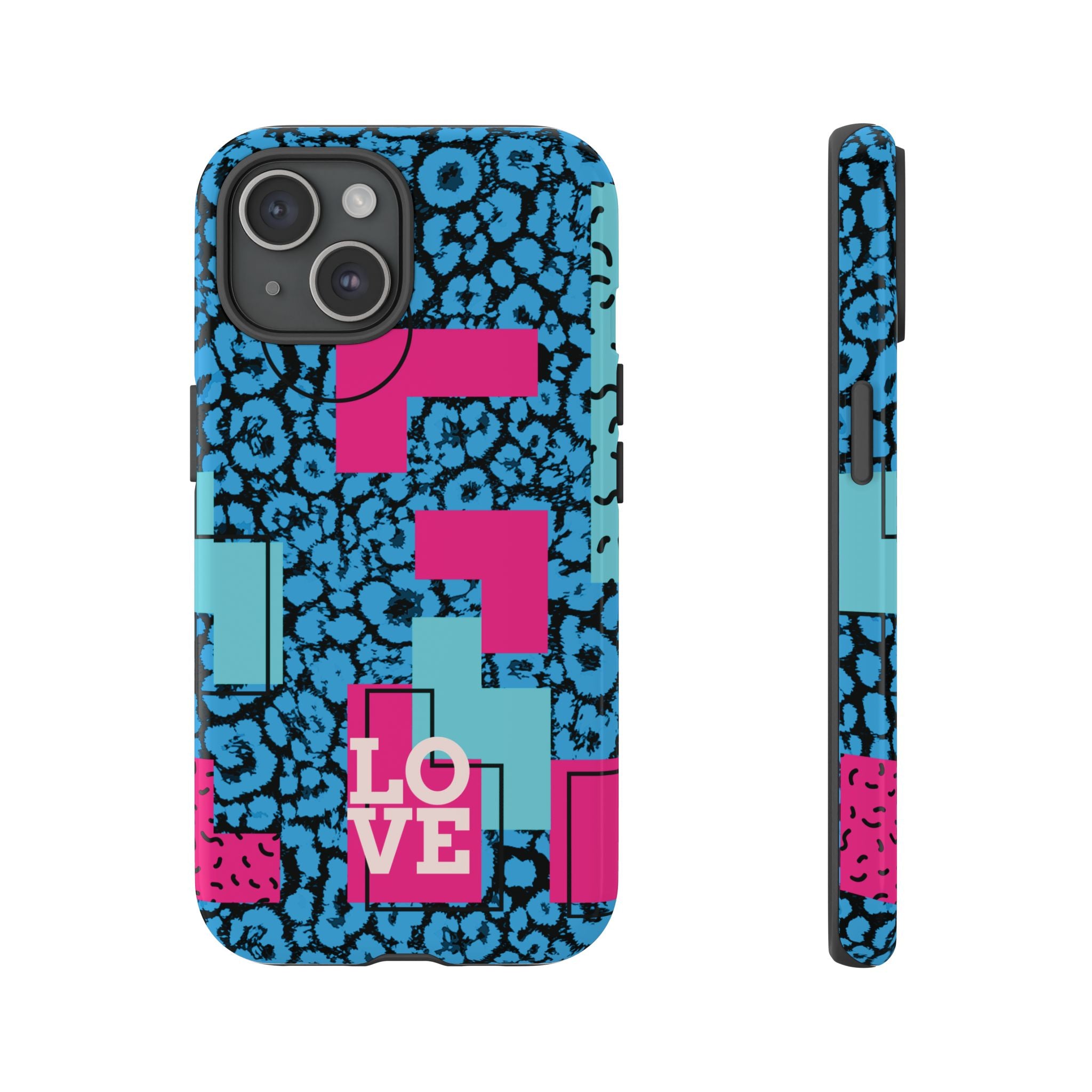 LOVE Blue Leopard 80s Vibe Tough Case for iPhone, Galaxy, or Google Pixel