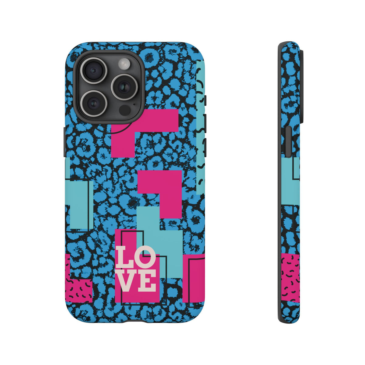 LOVE Blue Leopard 80s Vibe Tough Case for iPhone, Galaxy, or Google Pixel