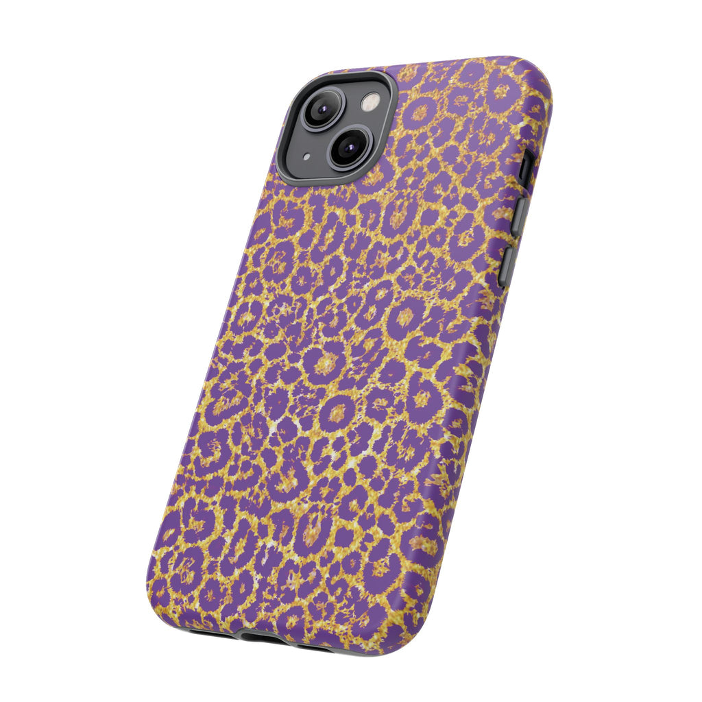Purple Gold Leopard Tough Phone Case for iPhone, Galaxy, or Google Pixel