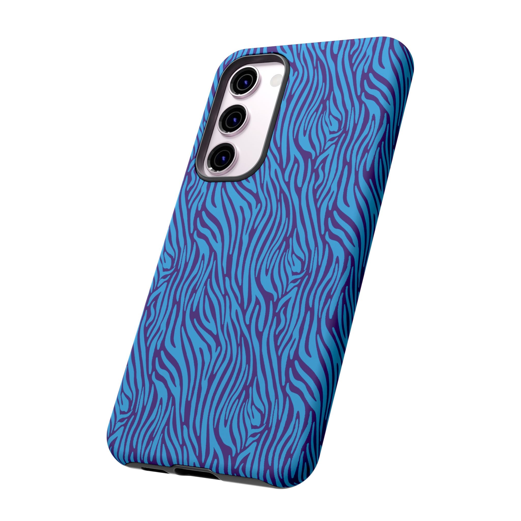 Zebra Print Blue and Purple Tough Case for iPhone, Galaxy or Google Pixel