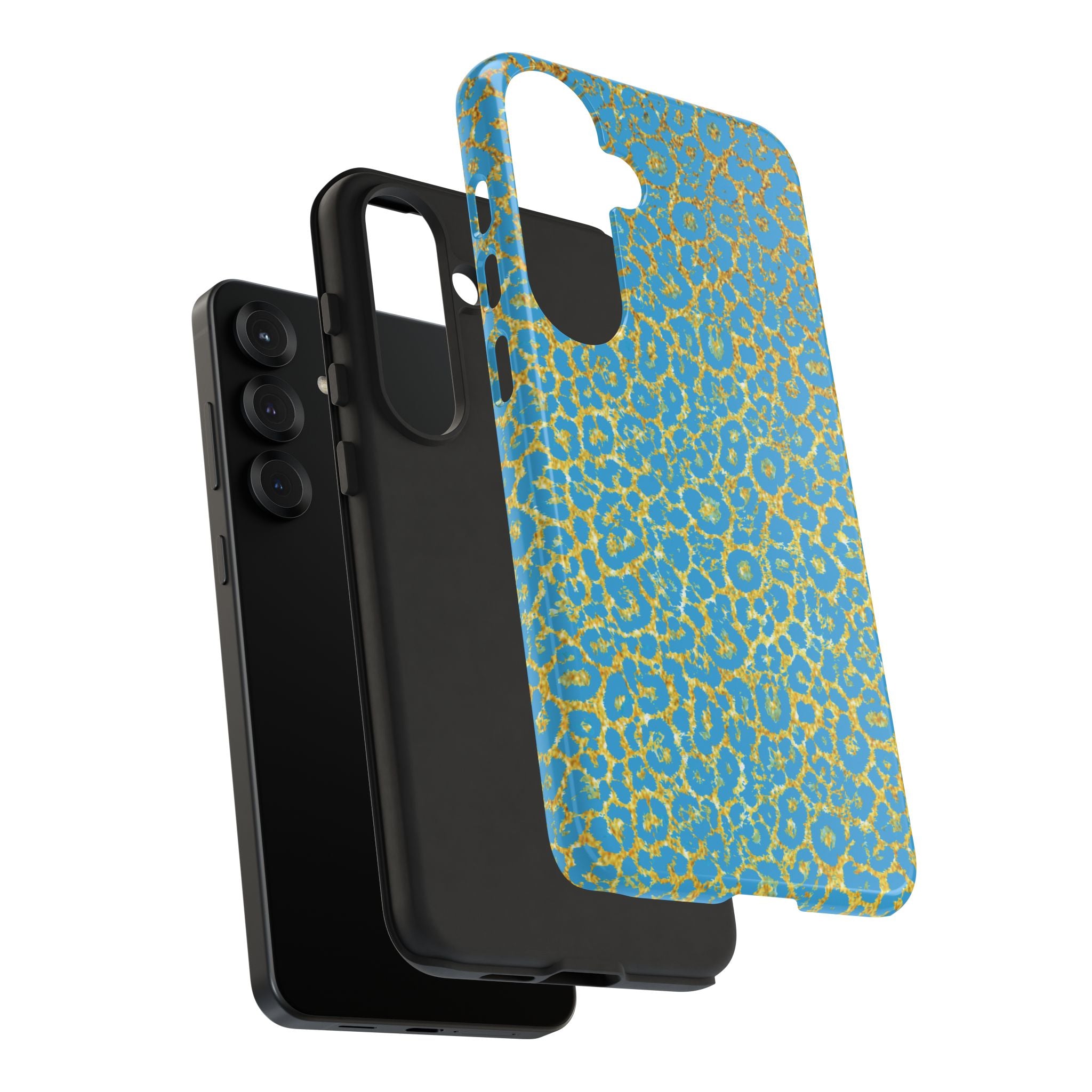 Blue Gold Leopard Tough Phone Case for iPhone, Galaxy, or Google Pixel