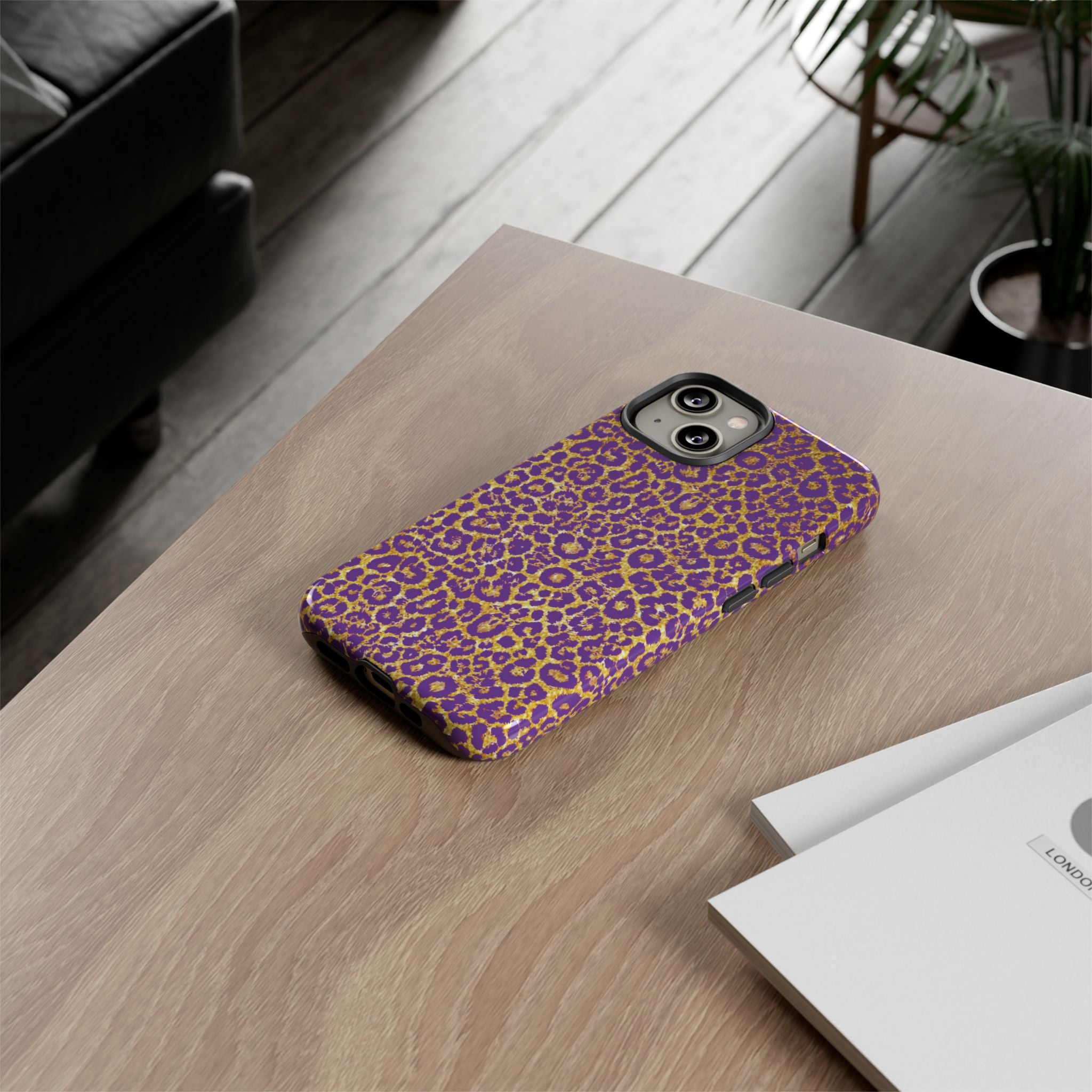 Purple Gold Leopard Tough Phone Case for iPhone, Galaxy, or Google Pixel