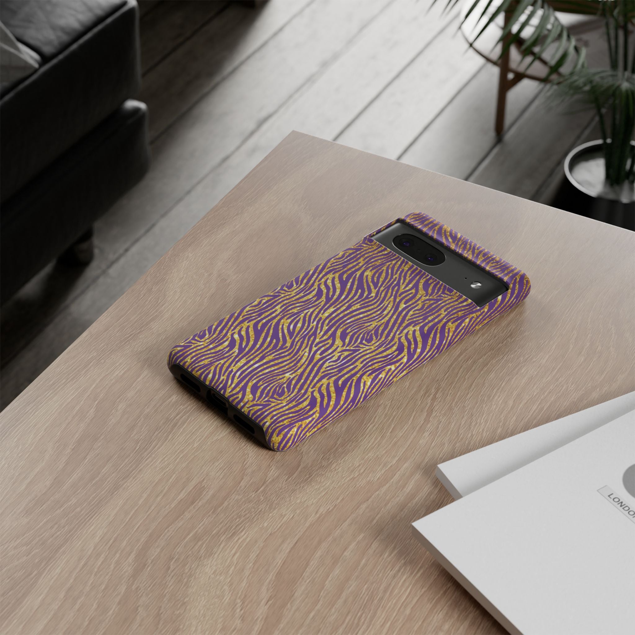 Vibrant Purple Gold Zebra Tough Phone Case iPhone, Galaxy, or Google Pixel