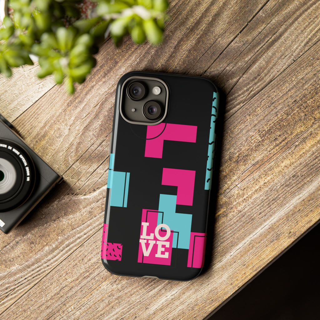 Retro Blocks LOVE Tough Case for iPhone, Galaxy or Google Pixel