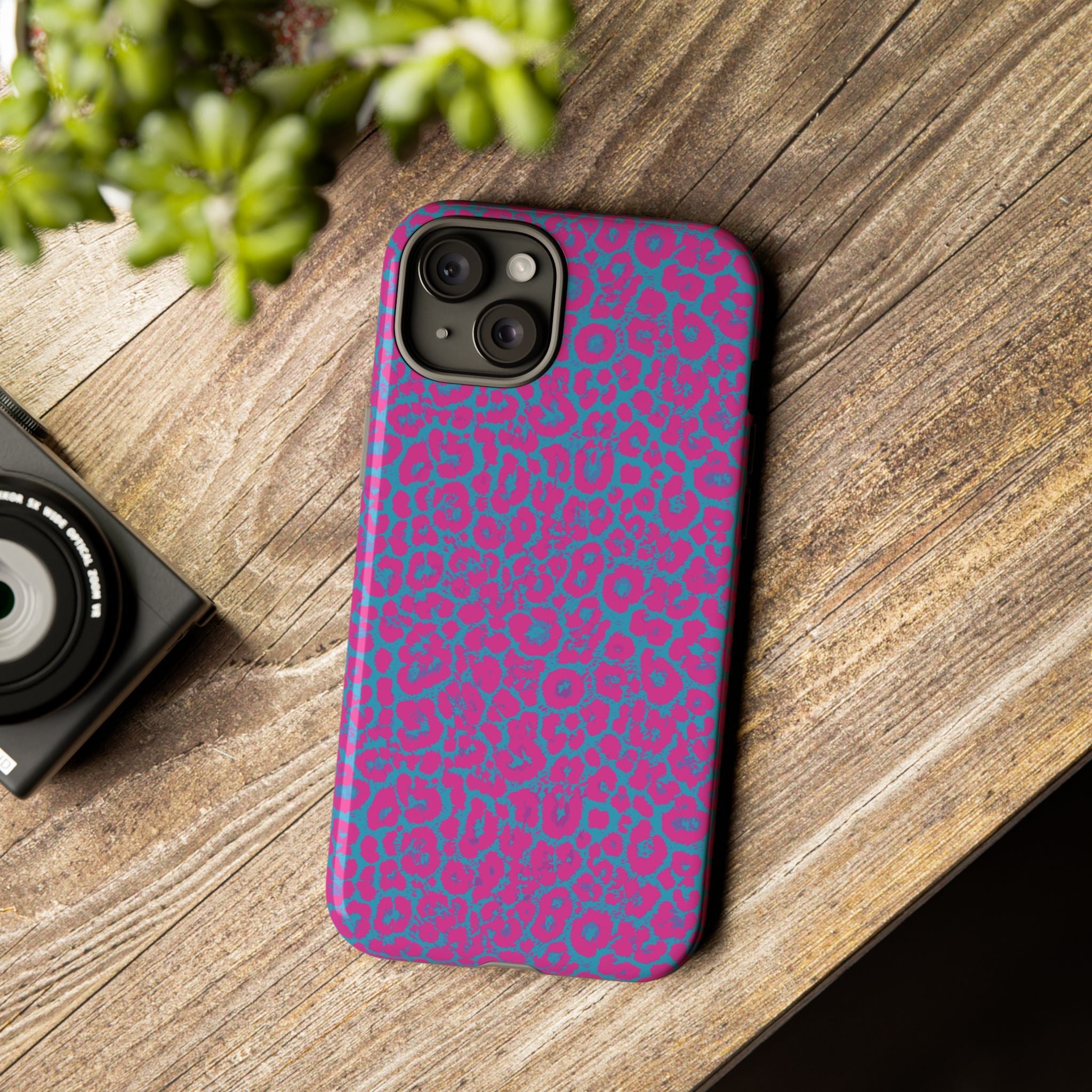 Pink Blue Leopard Tough Phone Case iPhone, Galaxy, or Google Pixel