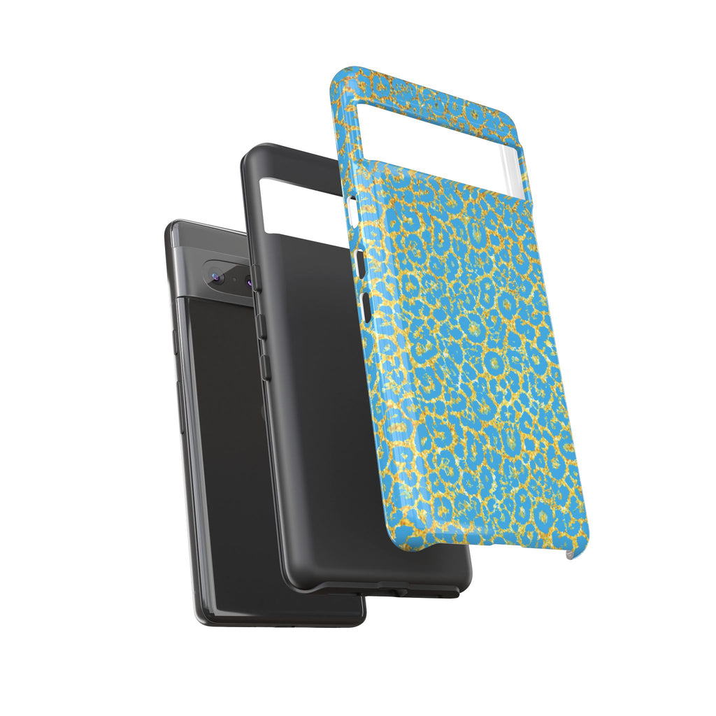 Blue Gold Leopard Tough Phone Case for iPhone, Galaxy, or Google Pixel