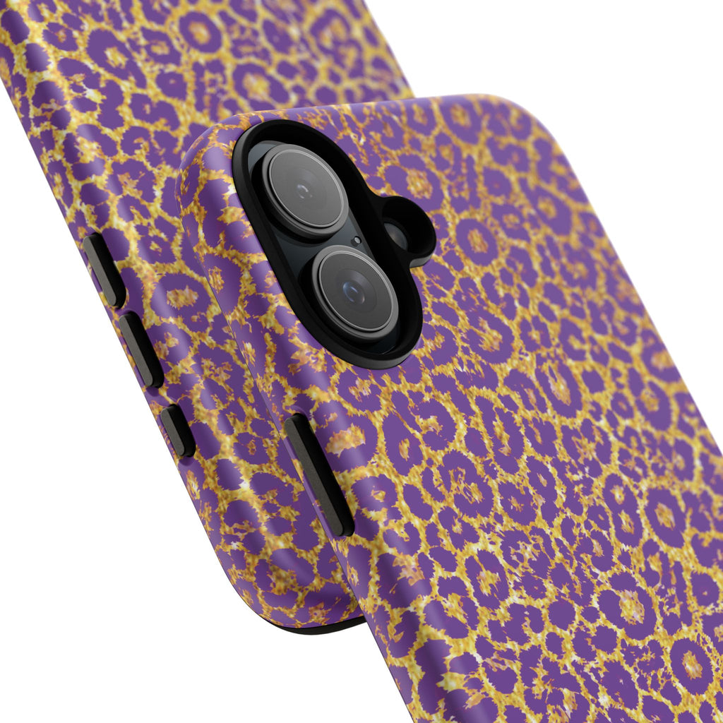 Purple Gold Leopard Tough Phone Case for iPhone, Galaxy, or Google Pixel