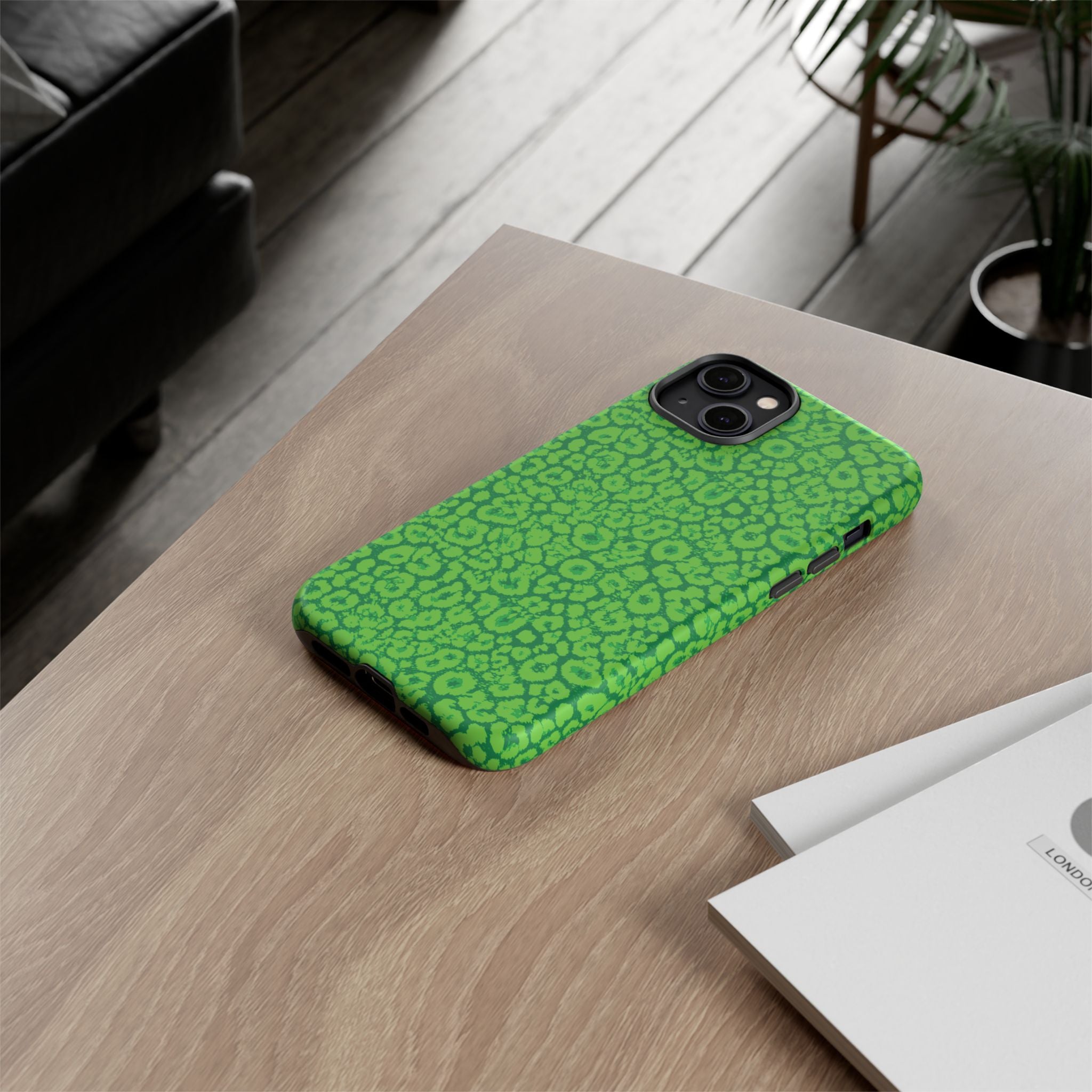 Neon Green Leopard Tough Phone Case for iPhone, Galaxy, or Google Pixel