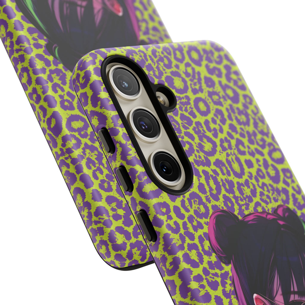 Purple Neon Lime Leopard Kz Tough Case for iPhone, Galaxy, or Google Pixel