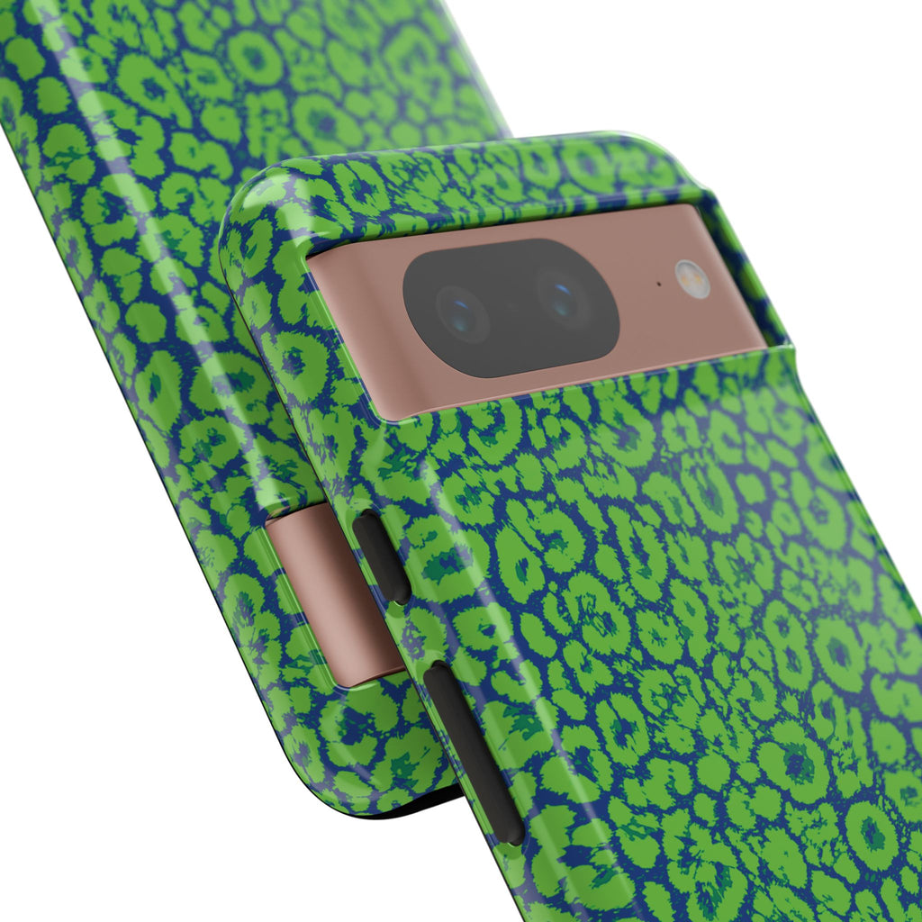 Blue Neon Green  Leopard Tough Phone Case for iPhone, Galaxy, or Google Pixel