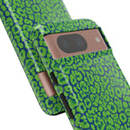 Blue Neon Green  Leopard Tough Phone Case for iPhone, Galaxy, or Google Pixel