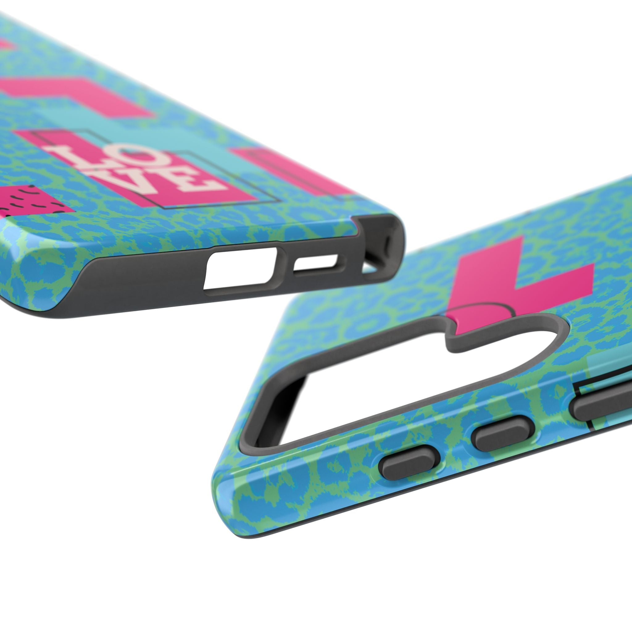 LOVE Aqua Blue Leopard RG Tough Phone Case iPhone, Galaxy, or Google Pixel