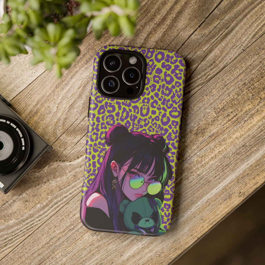 Purple Neon Lime Leopard Kz Tough Case for iPhone, Galaxy, or Google Pixel
