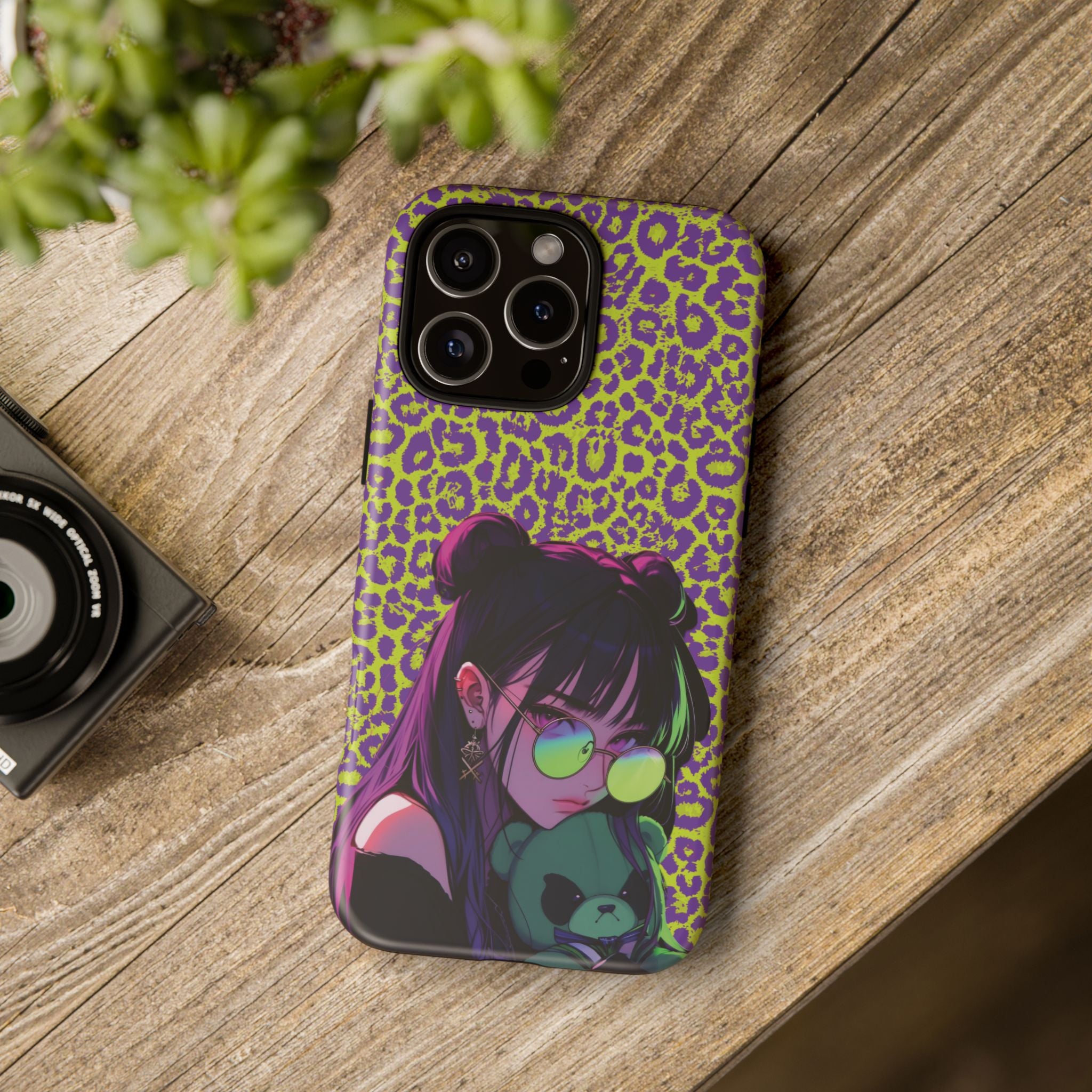 Purple Neon Lime Leopard Kz Tough Case for iPhone, Galaxy, or Google Pixel