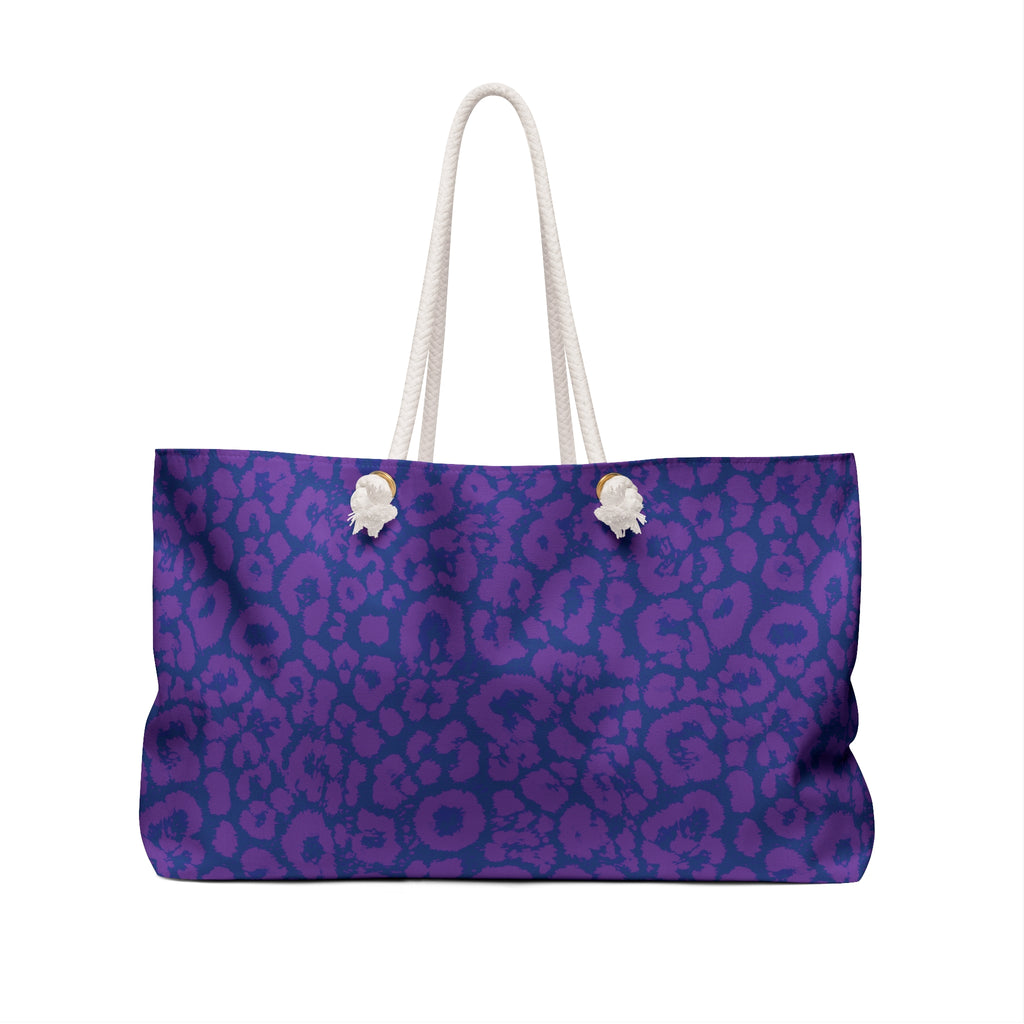 Purple Blue Leopard Eco Friendly Weekender Bag, Travel Tote, Beach Bag