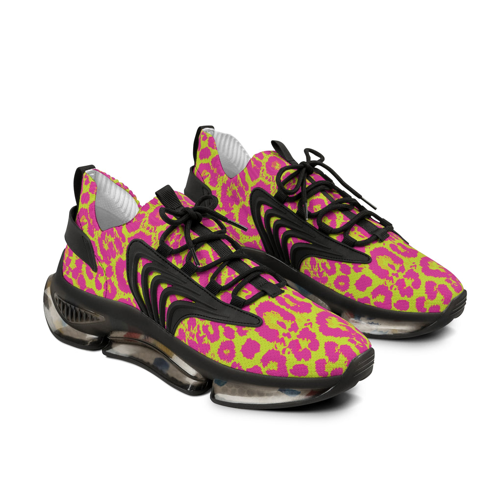 Neon Pink Lime Leopard Men's Mesh Sneakers