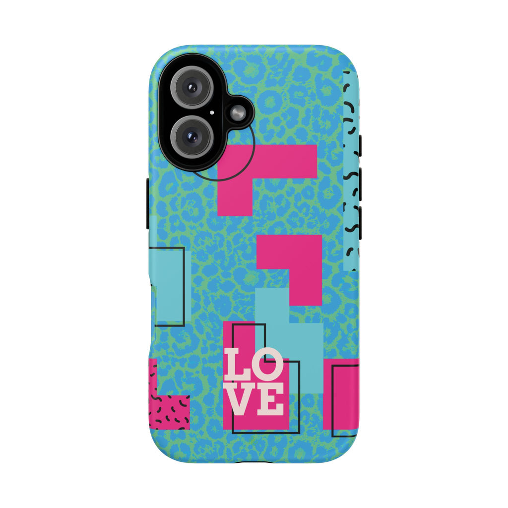 LOVE Aqua Blue Leopard RG Tough Phone Case iPhone, Galaxy, or Google Pixel