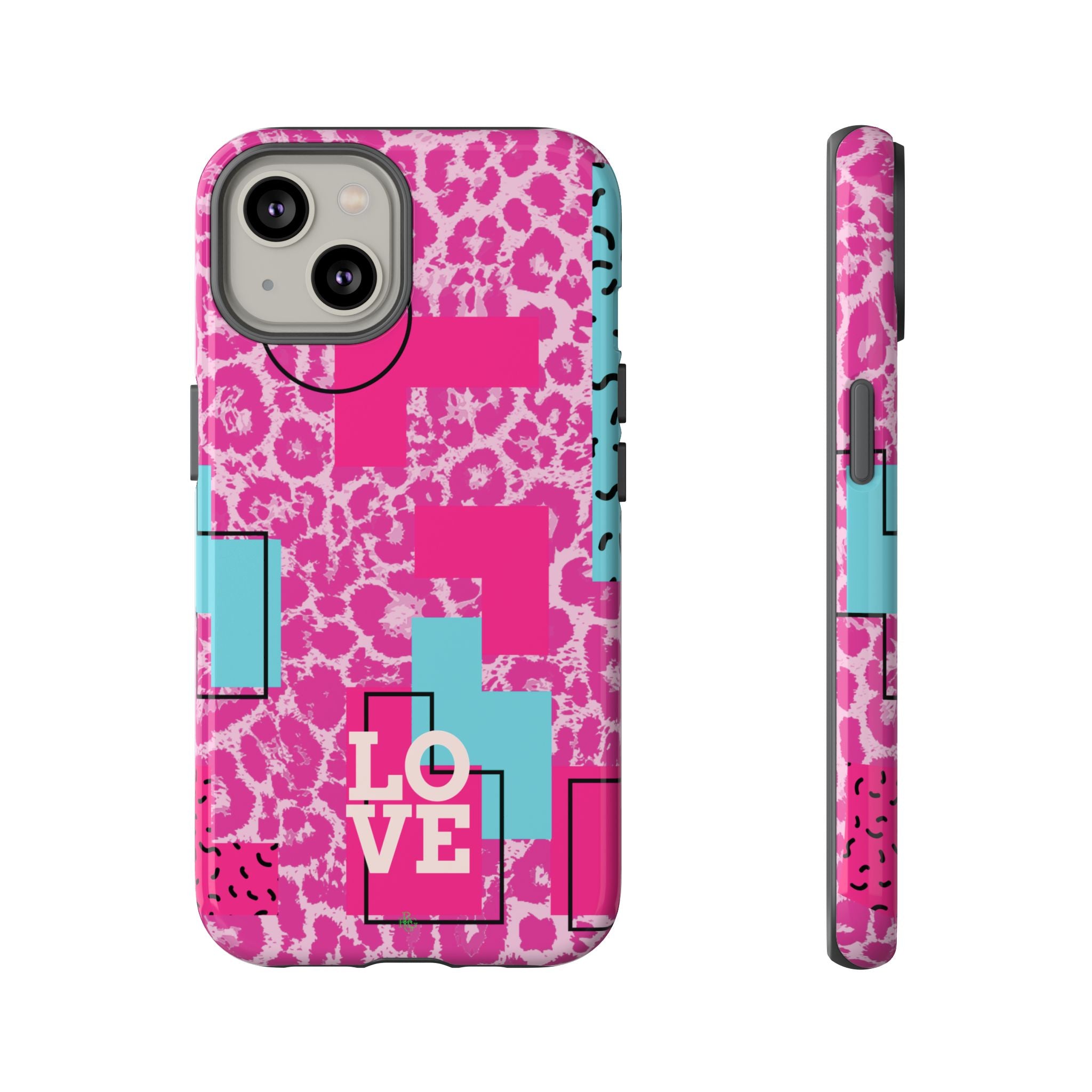 Retro Love Pink Leopard RG Tough Phone Case for iPhone, Galaxy, or Google Pixel