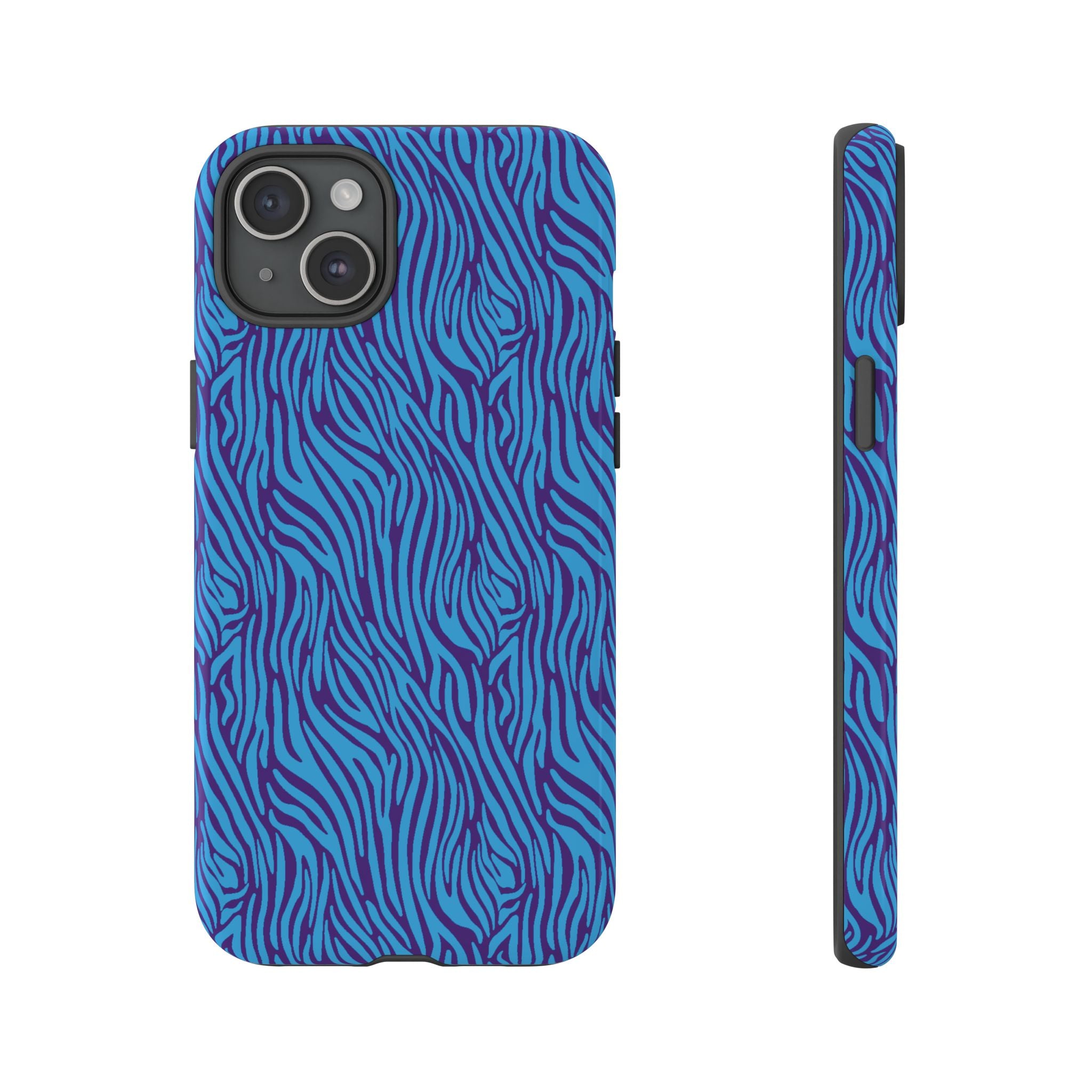 Zebra Print Blue and Purple Tough Case for iPhone, Galaxy or Google Pixel