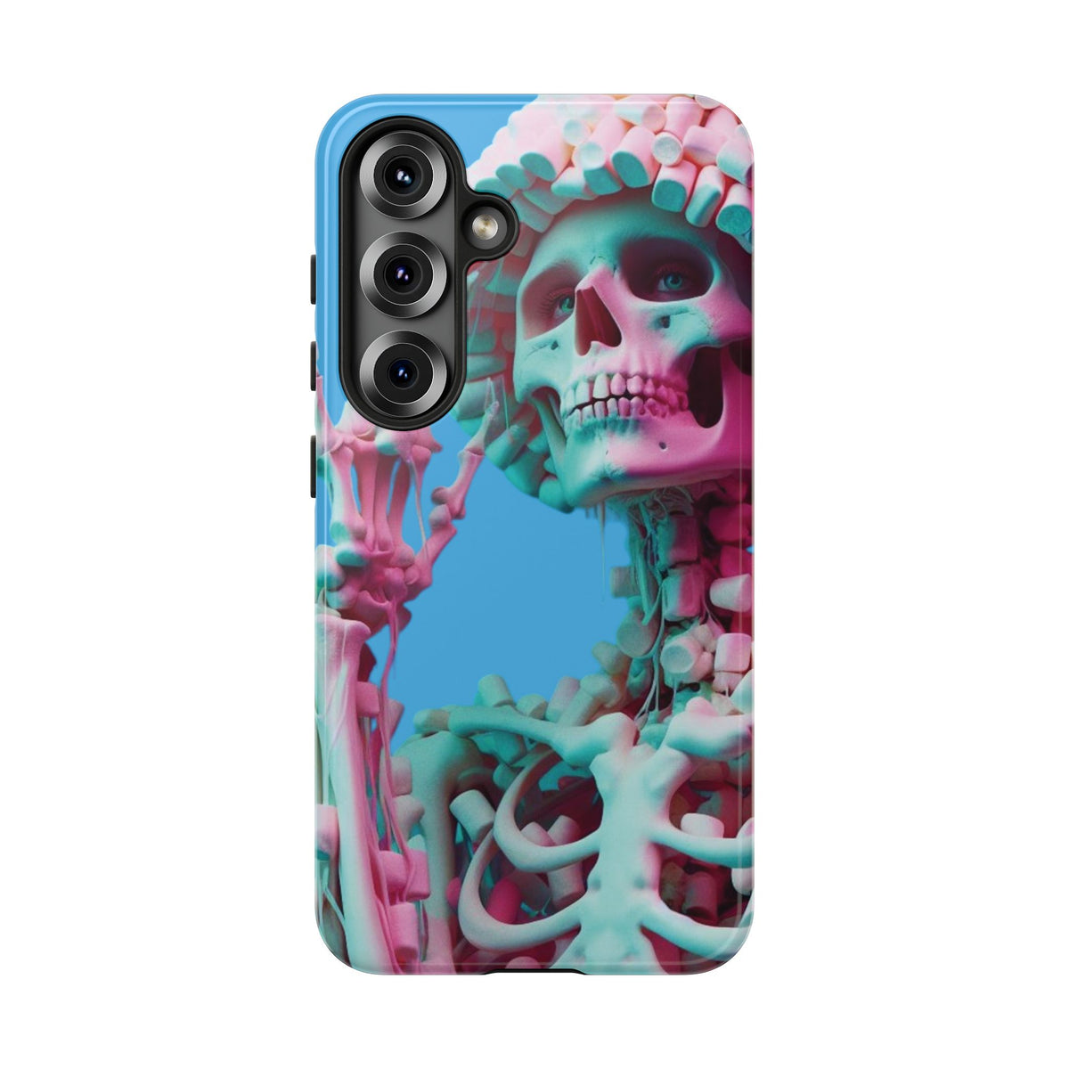 Neon Pink Skeleton Blue Tough Phone Case for iPhone, Galaxy or Google Pixel