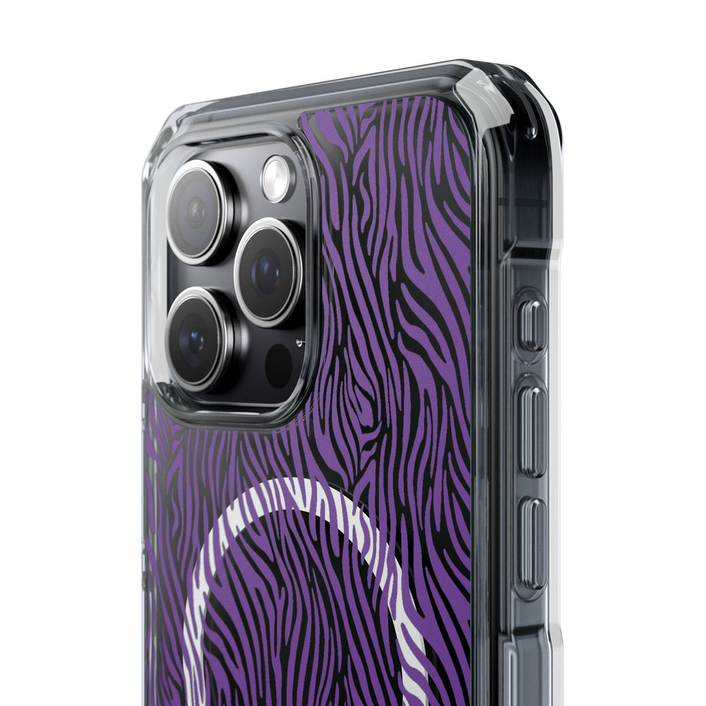 Purple Zebra Magnetic iPhone 14, 15, 16 Series Clear Impact Cases