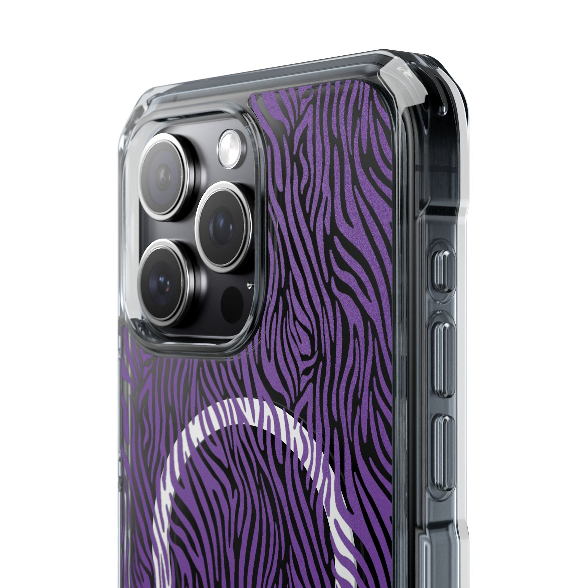 Purple Zebra Magnetic iPhone 14, 15, 16 Series Clear Impact Cases