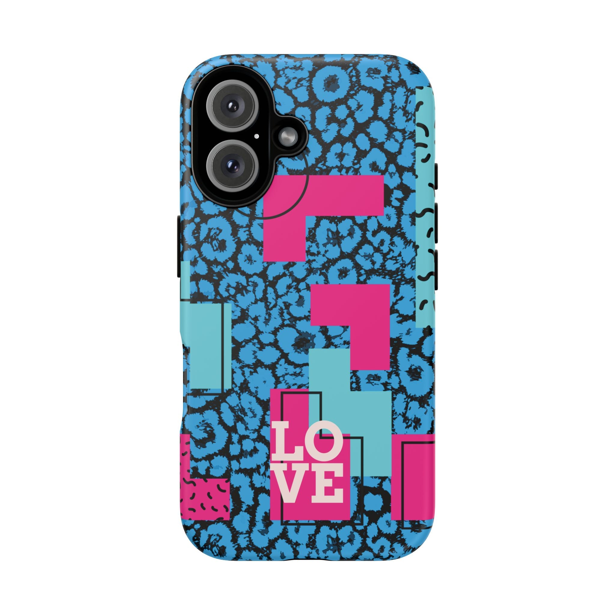 LOVE Blue Leopard 80s Vibe Tough Case for iPhone, Galaxy, or Google Pixel