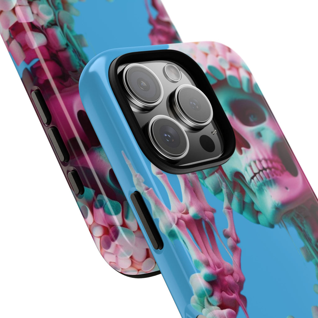 Neon Pink Skeleton Blue Tough Phone Case for iPhone, Galaxy or Google Pixel