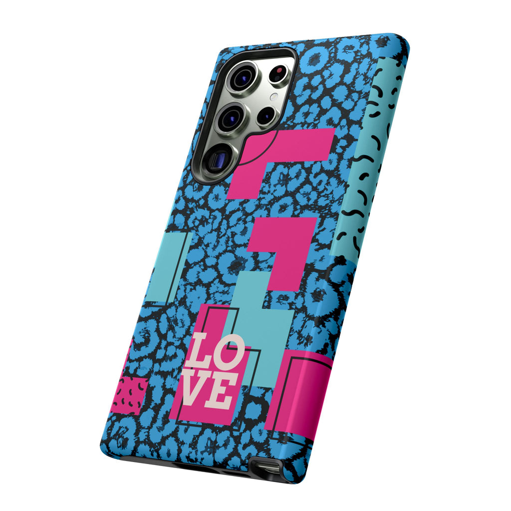LOVE Blue Leopard 80s Vibe Tough Case for iPhone, Galaxy, or Google Pixel