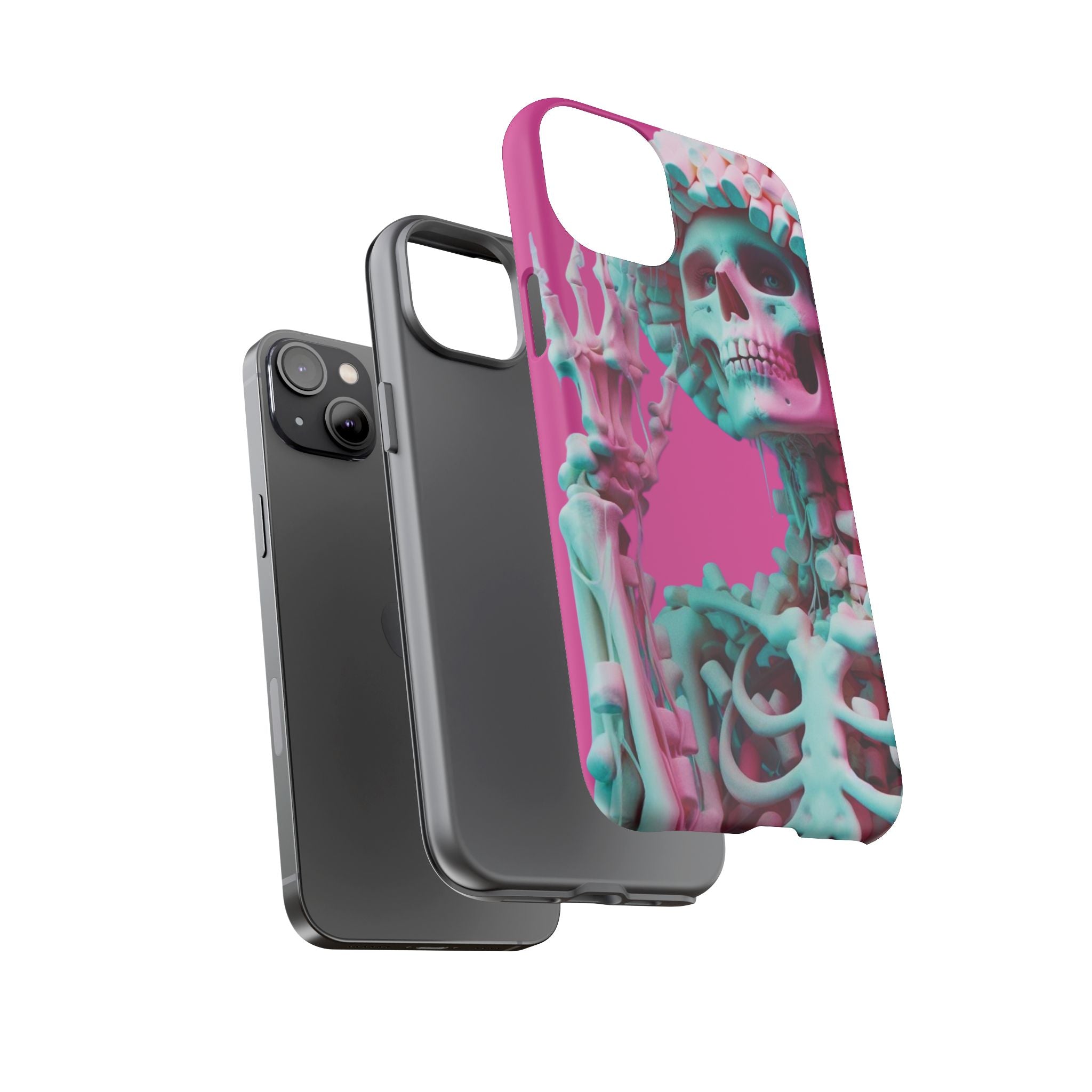 Neon Pink Skeleton Tough Phone Case for iPhone, Galaxy and Google Pixel