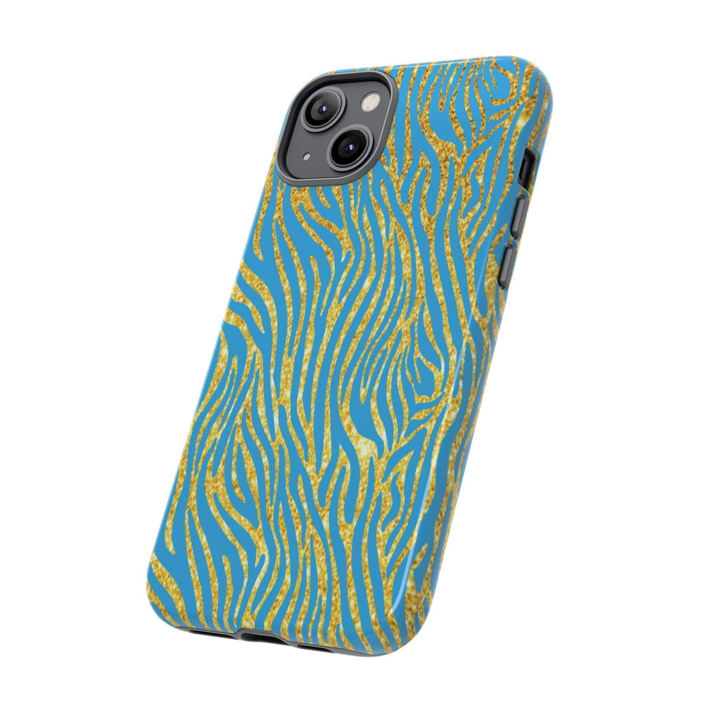 Blue Gold Zebra Tough Case for iPhone, Galaxy, or Google Pixel