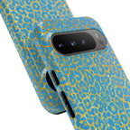 Blue Gold Leopard Tough Phone Case for iPhone, Galaxy, or Google Pixel