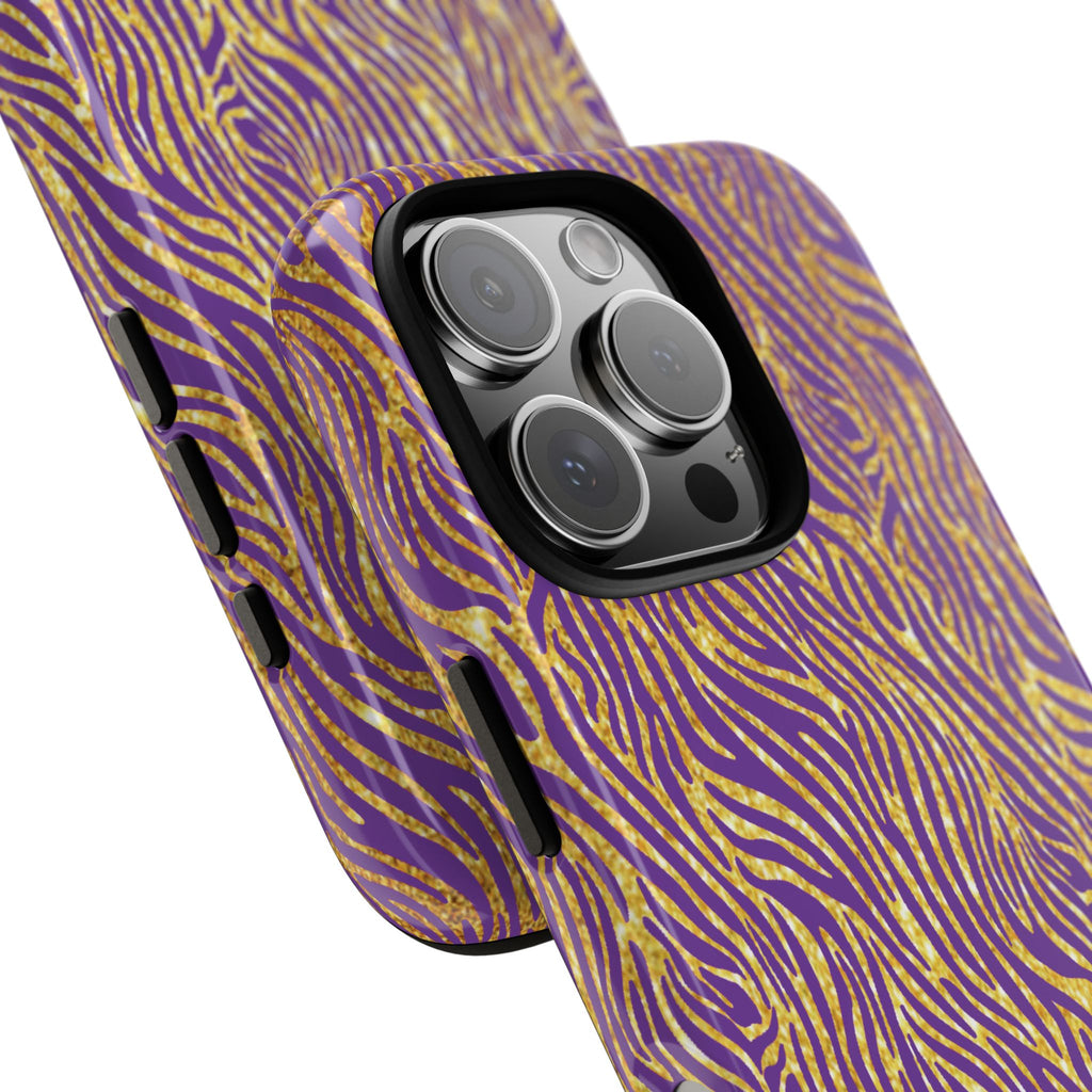 Vibrant Purple Gold Zebra Tough Phone Case iPhone, Galaxy, or Google Pixel