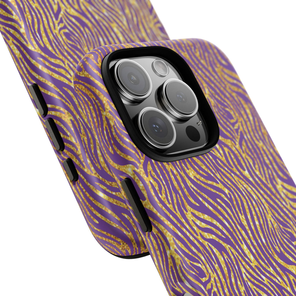 Vibrant Purple Gold Zebra Tough Phone Case iPhone, Galaxy, or Google Pixel