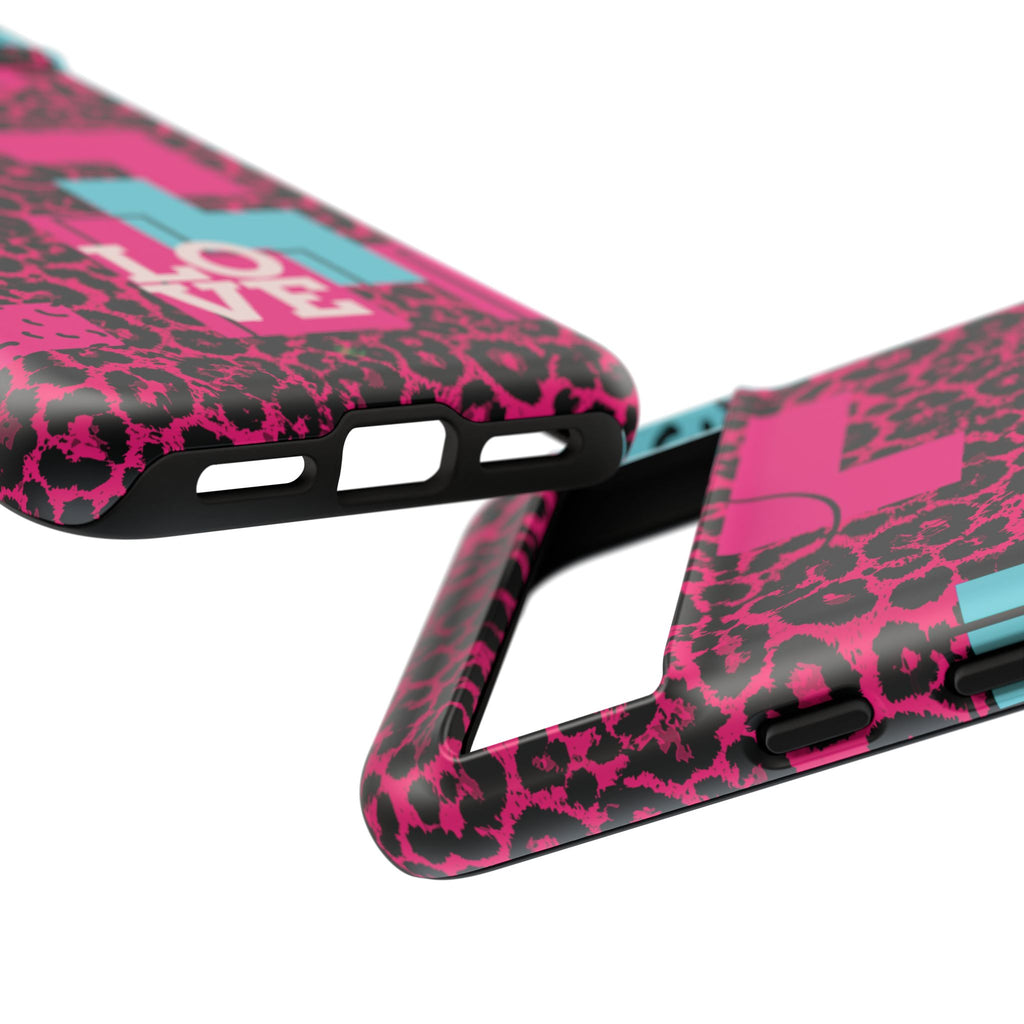 Pink Love Retro Blocks Leopard RG Tough Phone Case for iPhone, Galaxy, or Google Pixel