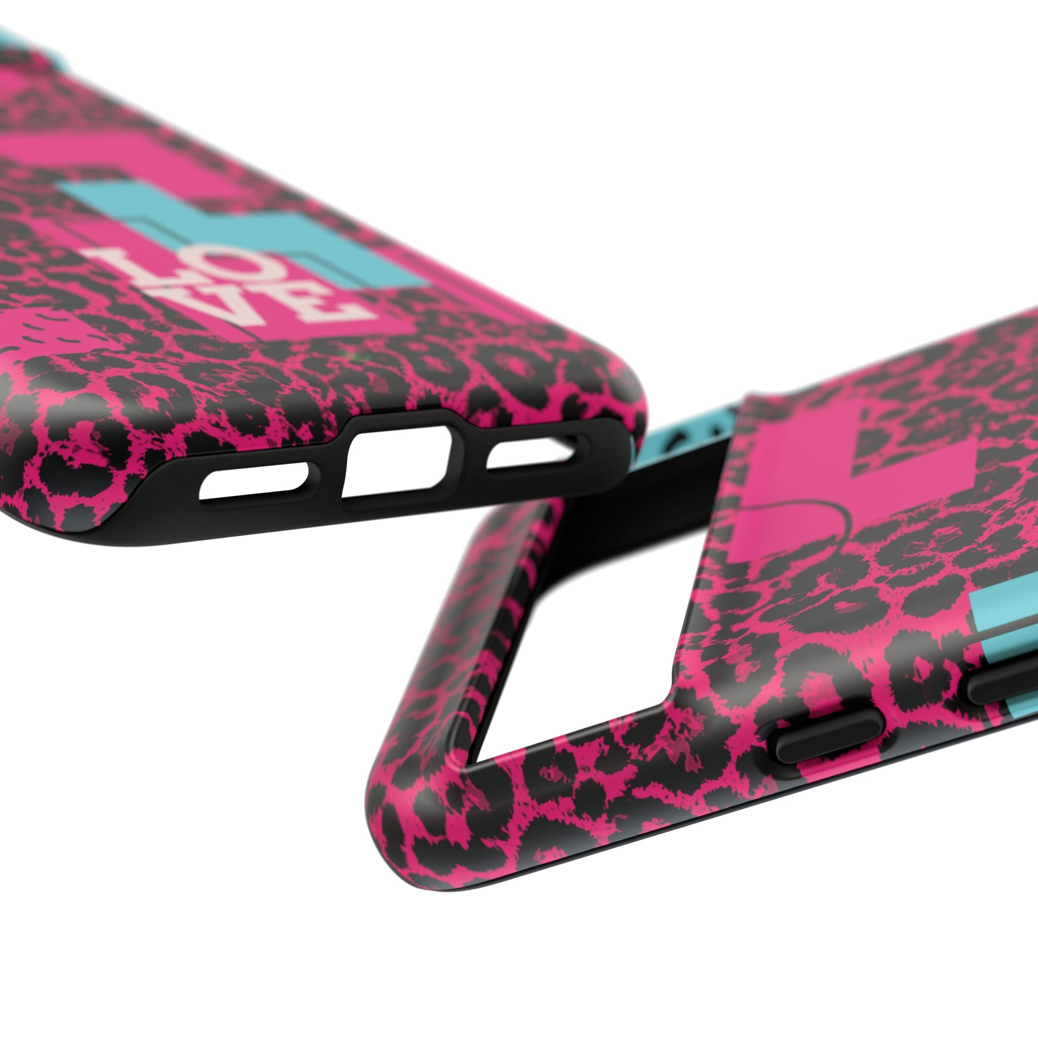 Pink Love Retro Blocks Leopard RG Tough Phone Case for iPhone, Galaxy, or Google Pixel